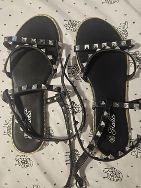 Black Studded Lace-Up Sandals